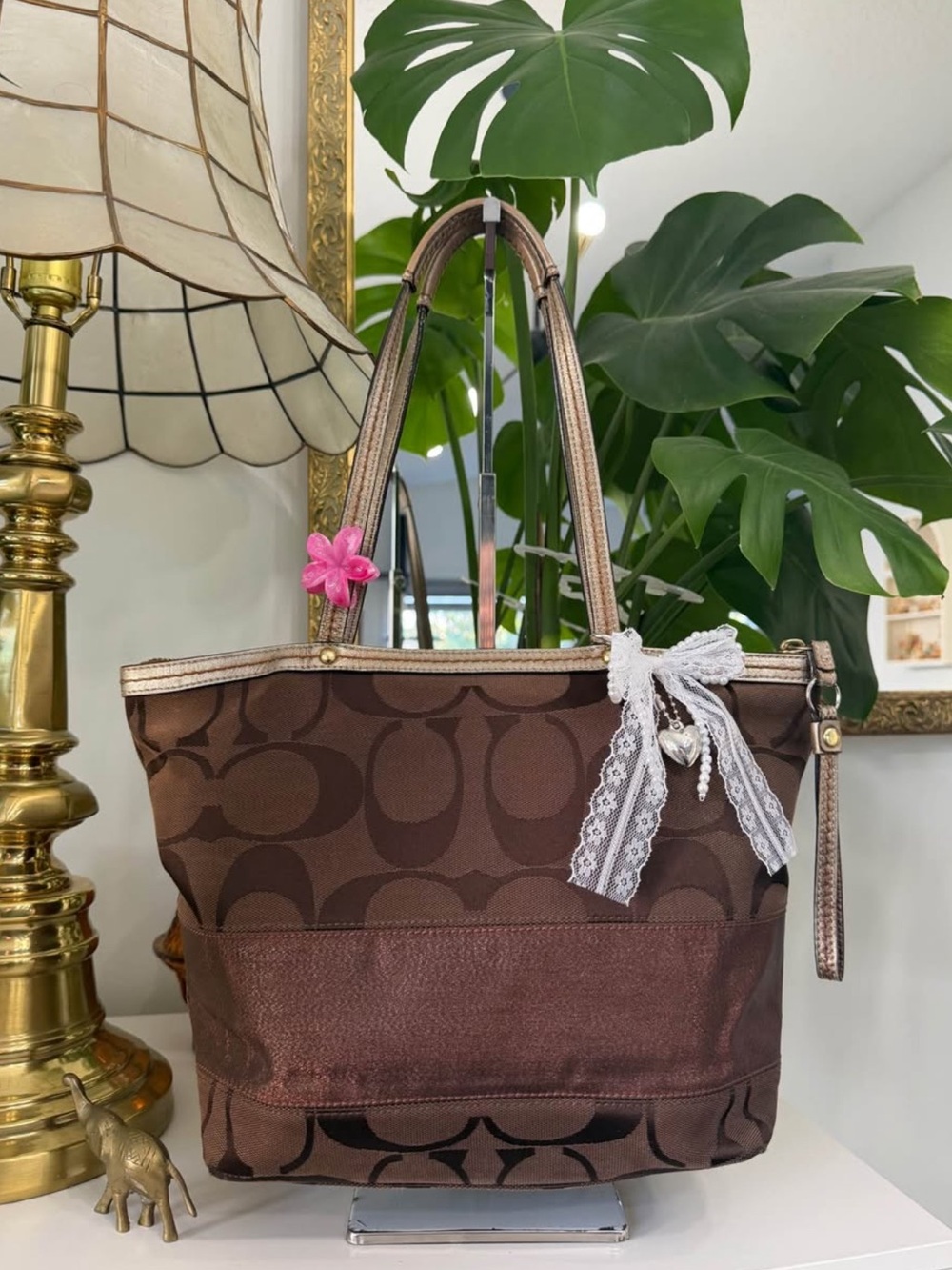 Chocolate brown coach tote